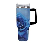 KHAUERBC Romantic Blue Rose Cups with Straw And Handle,Coffee Mug Double Wall Vacuum-Insulation,Water Bottles for Iced Coffee,Tea,Hot And Cold Drink