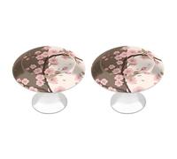 KHAUERBC Romantic Cherry Blossoms Cabinet Handles Round 1.1 Inch Hole Center,Drawer Pulls Stainless Steel with Screw,Cabinet Knobs for Dresser Bathroom Kitchen Door