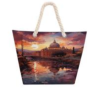 KHAUERBC Rome Sunset Bag - Large Shoulder,Sturdy And Durable,Hemp Rope Tote Bags with Zipper,Fashionable Beach Bag for Weekender Pool Gym Grocery Travel