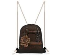 KHAUERBC Rose And Sewing Machine Drawstring Bag Splash-Proof,Gym Bag with Adjustable Straps,Sackpack for Sports,Gym,Travel,Swimming