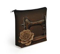 KHAUERBC Rose And Sewing Machine Zipper Makeup Bag for Adult,Small Makeup Bag Lightweight,Cosmetic Bags for Travel Essentials