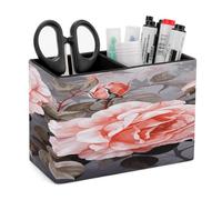 KHAUERBC Rose Flowers with Leaves PU Leather Pen Holder for Desk Double Compartments.Multi-Functional Pencil Holder for Office Cosmetics Gifts. Remote Control Holder 4.3 * 2.8 * 5.9 In.