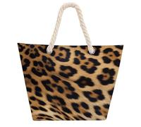 KHAUERBC Rough Leopard Print Bag - Large Shoulder,Sturdy And Durable,Hemp Rope Tote Bags with Zipper,Fashionable Beach Bag for Weekender Pool Gym Grocery Travel
