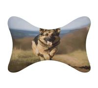 KHAUERBC Running German Shepherd Dog Car Headrest Pillow - 2 Pack,Neck Pillow with Washable Removable Cover,Car Travel Pillow for Car Bus Truck Driving Comfort