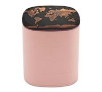 KHAUERBC Rust World Map Jewelry Box 360° Rotating,Jewelry Organizer with 4 Drawers,Jewelry Storage for Women Girls Ring Necklace Earring Bracelet Holder with Mirror