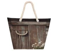 KHAUERBC Rustic Horseshoe Barn Wooden Bag - Large Shoulder,Sturdy And Durable,Hemp Rope Tote Bags with Zipper,Fashionable Beach Bag for Weekender Pool Gym Grocery Travel