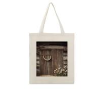 KHAUERBC Rustic Horseshoe Barn Wooden Canvas Tote Bag for Women,grocery Bags for Reusable Grocery Bags.Cotton Tote Bags,Open Top Tote Bag Ideal for Work Commutes in Every Season,15.8 * 13.4 Inch.
