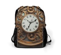 KHAUERBC Rusty Steampunk Clock Drawstring Backpack for Adult,Gym Bag with Shoe Compartment,Hiking Backpack with Mesh Side Pockets