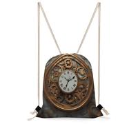 KHAUERBC Rusty Steampunk Clock Drawstring Bag Splash-Proof,Gym Bag with Adjustable Straps,Sackpack for Sports,Gym,Travel,Swimming
