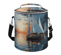 KHAUERBC Sailing Landscape Soft Cooler Bag Multi-Pocket,Beach Bag Insulated Leak Proof,Collapsible Cooler for Beach Travel Work