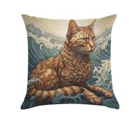 KHAUERBC Soft Cozy Throw Pillow Covers Cat in The Waves Decorative Cushion Covers Plush Boho Farmhouse Pillow Case with Zipper Throw Pillowcase for Bed Sofa Living Room Bedroom