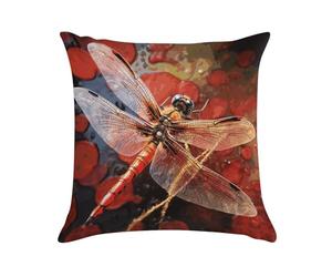 KHAUERBC Soft Cozy Throw Pillow Covers Red Dragonfly Decorative Cushion Covers Plush Boho Farmhouse Pillow Case with Zipper Throw Pillowcase for Bed Sofa Living Room Bedroom
