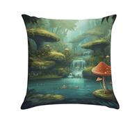 KHAUERBC Soft Cozy Throw Pillow Covers View of Fantasy River Mushroom Decorative Cushion Covers Plush Boho Farmhouse Pillow Case with Zipper Throw Pillowcase for Bed Sofa Living Room Bedroom