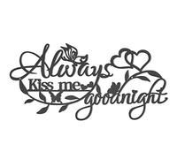 KHayRovies Always Kiss Me Goodnight Word Wall Art Decor, Black Metal Wall Sign with Butterflies Love Heart, Iron Letters Hanging Sculpture for Kitchen Living Room Decoration (A)