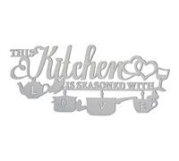 KHayRovies Metal Kitchen Wall Decor, This Kitchen is Seasoned with Love Word Name Sign Hanging Wall Art Hanging Sculptures, Silvery Rustic Iron Letters Quotes Wall Pediments for Kitchen Farmhouse
