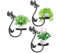 KHayRovies Wall Plant Holder Indoor, Metal Hanging Planters Hanger Floating Flower Display Stand for Window, Plant Shelves Hanging Plant Holder Window Plant Hanger Plant Decor Black (Butterfly-3Pc)