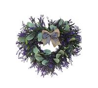 KHBNHJ 42 CM Artificial Lavender Heart Shaped Silk Lavender Flower Wreath with Bow & Green Leaves Spring Summer Wreath for All Seasons Front Door Wall Home Party Decor