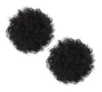 KHBUAB 2pcs Afro Curly Fake Bun Hairpiece Drawstring Updo Hair Extensions with High Temperature Silk Material, Natural Looking and Light Weight Hair Accessory for Party or Photo Prop