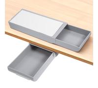 KHBUAB 2pcs under Desk Adhesive Pen Holder Drawer Organizer Grey, Invisible Sticky Storage Box for Office Table Bottom, Hidden Stationery and Sundries Container for Home and School