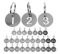 KHBUAB 30pcs Stainless Steel Number Id Tags Round Shaped Key Tags Identifiers Hanging Keychain Labels for Bags and Keys Outdoor Use Shopping Mall Identification and Assorting