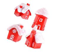 KHBUAB 4pcs Red House Shape Ornament Christmas Desktop Decoration Synthetic Resin Table Adornment to Increase Festive Atmosphere for Home and Xmas Party