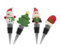 KHBUAB 4pcs Wine Bottle Stopper for Christmas Reusable Stainless Steel Metal Decorative Xmas Design Beautiful Style Unique Shaped Plug for Holiday Season Festive Celebrations