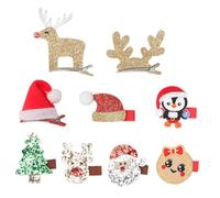 KHBUAB 9pcs Christmas Hair Clips with Elk and Snowman Designs, Artificial Leather and Alloy Material, Festive Atmosphere Decoration for Christmas and Other Holidays
