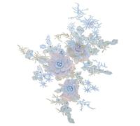 KHBUAB Blue 2pcs Floral Beaded Embroidered Mesh Lace Appliqué Set for Clothing Repair DIY Sewing Patches Embellishments