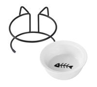 KHBUAB Cat Bowl Designed to Reduce Neck Strain and Wear Resistance, White Elevated with Iron Stand Ceramic Raised Food Dish, for Daily Use Feeding Accessories for Cats