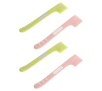 KHBUAB Cat Food Spoon 4Pcs Set with Ergonomic Lid Opener and Spatula - Sturdy Plastic Scoops in Pink and Green for Feeding Wet Food to Cats and Dogs
