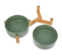 KHBUAB Ceramic Dog Bowls with Wood Stand Raised Pet Food Holder Easy to Clean and Prevents Tipping Stylish round Puppy Feeders for Daily Home Use