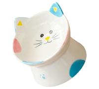 KHBUAB Ceramic Raised Cat Feeding Bowl with Shallow Wide round Shape, Smooth Surface and Simple Structure, Designed to Prevent Cats Touching Whiskers and Nose, Suitable for Home Use