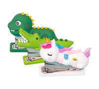 KHBUAB Handheld Cartoon Staplers 3Pcs with Dinosaur, Mythical Horse, Crocodile, Compact Staplers for Office Desk and University Stationery