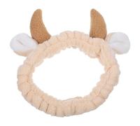 KHBUAB Makeup Headband Cattle Horn Design Flannel Fabric Tidy Forehead Hair Khaki Color Suitable for Women Skincare Routine and Bath Time Winter Use