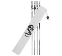KHBUAB Metal Chopsticks with Dragon Pattern, Reusable Nonskid Kitchen Tableware for Family Use, Easy to Clean Comfortable Feel with Cloth Bag, for Celebrating The Lunar New Year