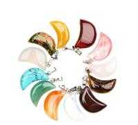 KHBUAB Moon Shaped Agate Crystal Pendant 10 Pcs for Jewelry Making | DIY Material, Fine Workmanship, Mixed Patterns for Cosplay Style Costume Random Style