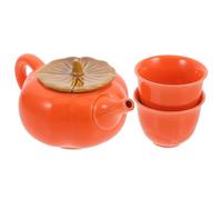 KHBUAB Persimmon Design Tea Pot Set Ceramic Tea Set with Stable Bottom and Easy to Clean Features Elegant and Beautiful Orange Teaware for Home Use and Personal Collections
