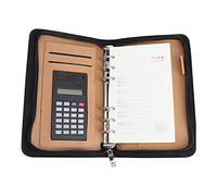 KHBUAB Sturdy Business Notepad with 6 Ring Binder Faux Leather Zipper Notebook A6 Calculator, Pen Loop, and Multiple Pockets in Red for Meetings and Travel Organiser