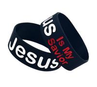 KHBUAB Stylish Black Silicone Wristbands Portable Jesus Is My Savior Bracelets with Printed Letters 2pcs for Men and Women, for Business and Outdoor Activities
