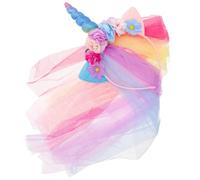 KHBUAB Unicorn Headband with Veil, Non-slip Fabric and Plastic Hair Accessory Well Decorated Rainbow Party Hairpiece for Cosplay and Drag Shows