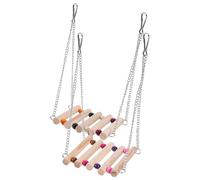 KHBUAB Wooden Parrot Swing Hanging Bridge Easy Hanging Playground and Mini Bell 2 Pcs with Stainless Steel Chain for Climbing inside The Cage Or Balcony Garden Supplies