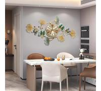 KHCCJP Large Decorative Wall Clock - Modern Silent Non-Ticking Wall Clocks - Metal Iron Ginkgo Leaf Design Fancy Style Wall Quartz Clock for Living Room Bedroom Hotel Porch (Gold, 94 * 52CM)