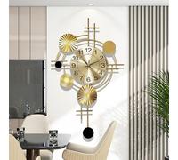 KHCCJP Large Decorative Wall Clock - Modern Silent Non-Ticking Wall Clocks - Metal Iron Ginkgo Leaf Design Fancy Style Wall Quartz Clock for Living Room Bedroom Hotel Porch (Glod, 78x45CM)