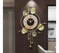 KHCCJP Large Decorative Wall Clock - Modern Silent Non-Ticking Wall Clocks - Metal Iron Ginkgo Leaf Design Fancy Style Wall Quartz Clock for Living Room Bedroom Hotel Porch (Gold, 70x52CM)