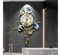 KHCCJP Large Decorative Wall Clock - Modern Silent Non-Ticking Wall Clocks - Metal Iron Ginkgo Leaf Design Fancy Style Wall Quartz Clock for Living Room Bedroom Hotel Porch (Blue, 70x52CM)