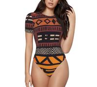 KHDKLXOHZ 3d African Mud Cloth Tribal Women'S Bodysuits - Short Sleeve Shapewear, Crew Neck Body Suit, Stretchy Basic T-Shirt Tops, Casual Slim Comfortable Fit Leotard Onesie