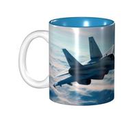 KHDKLXOHZ Aircraft Fighter Jets 11oz Two-Tone Ceramic Coffee Mug with Handle, Classic Ceramic Inner Color Mugs, Cute Tea Drinking Cups, Durability & Microwave Safe, for Home, Office, and Work