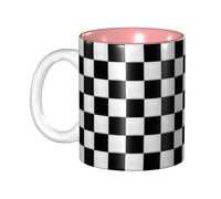 KHDKLXOHZ Black and White Checkered 11oz Two-Tone Ceramic Coffee Mug with Handle, Classic Ceramic Inner Color Mugs, Cute Tea Drinking Cups, Durability & Microwave Safe, for Home, Office, and Work