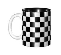 KHDKLXOHZ Black and White Checkered 11oz Two-Tone Ceramic Coffee Mug with Handle, Classic Ceramic Inner Color Mugs, Cute Tea Drinking Cups, Durability & Microwave Safe, for Home, Office, and Work