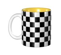 KHDKLXOHZ Black and White Checkered 11oz Two-Tone Ceramic Coffee Mug with Handle, Classic Ceramic Inner Color Mugs, Cute Tea Drinking Cups, Durability & Microwave Safe, for Home, Office, and Work